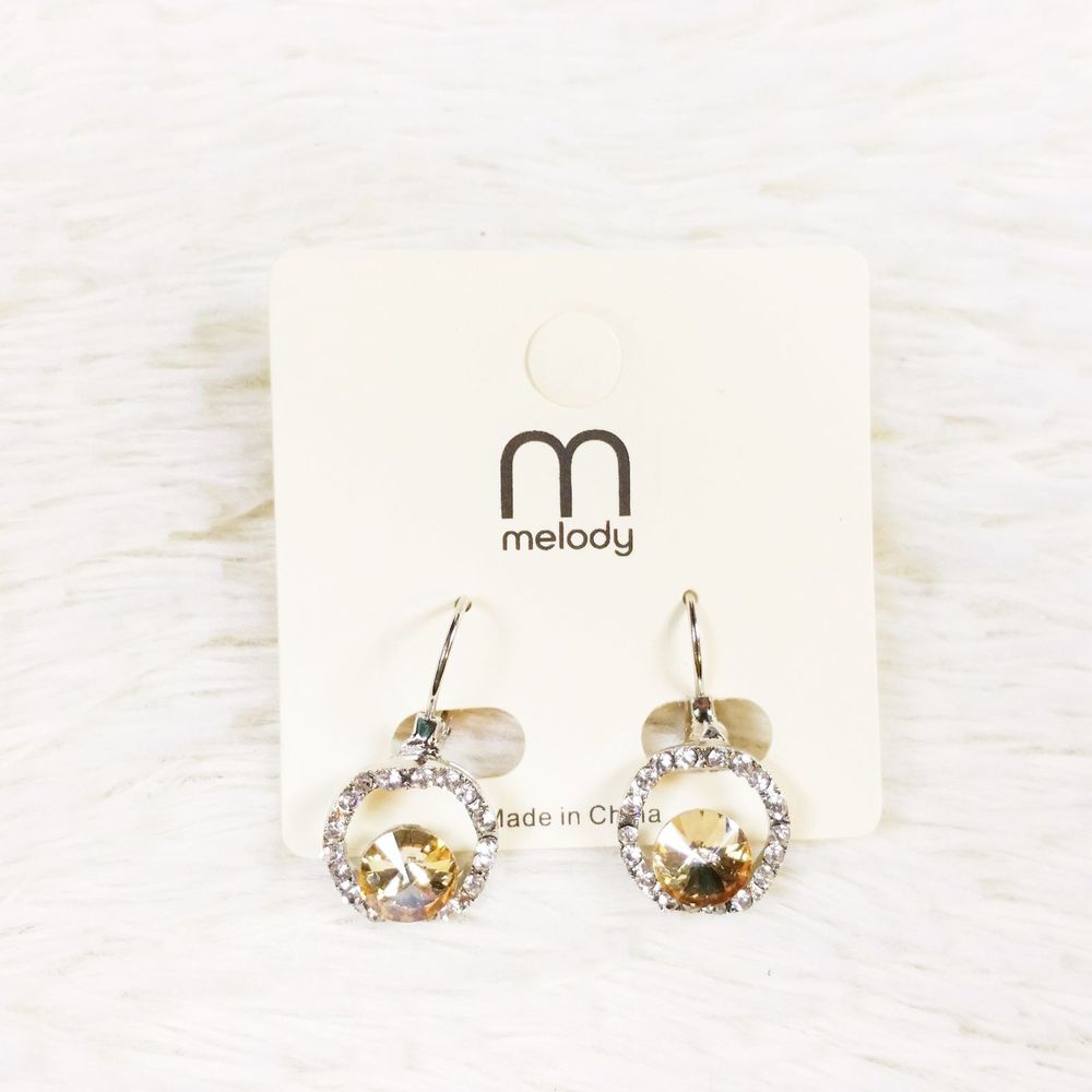 Melody Drop Earrings Orange Rhinestones NWOT